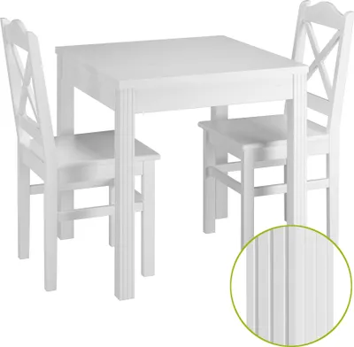 Produktbild von Esszimmergruppe mit Tisch und 2 Stühle Kiefer Massivholz waschweiß 90.70-50 C W-Set 20