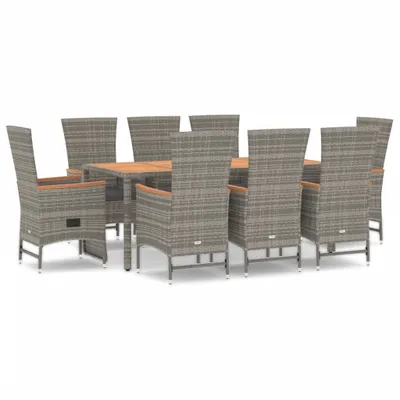 Immagine prodotto di vidaXL set da pranzo da giardino da 9 pezzi con cuscini in polirattan grigio