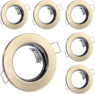 Produktbild von LUMILED 6x Einbaustrahler feste flach Spots für LED oder Halogen Einbauleuchten Einbaurahmen rund stahl Einbauspots Downlight Gold