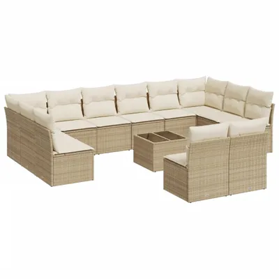 Produktbild von vidaXL 13-tlg. Garten-Sofagarnitur mit Kissen Beige Poly Rattan