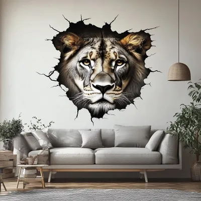 Löwenkopf im Mauerdurchbruch – Decords Wandtattoo, Produktansicht 1