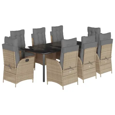 Produktbild von 9-tlg. Garten-Essgruppe mit Kissen Beige Poly Rattan