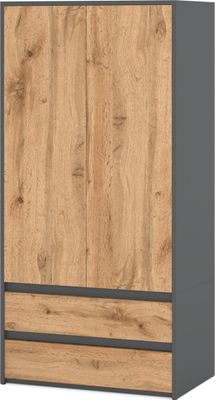 JOELLE - Kleiderschrank mit 2 Türen und 2 Schubladen - Anthrazit Grau / Wotan Eiche H180cm B90cm T50cm