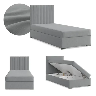Produktbild von Boxspringbett mit Bettkasten, Einzelbett 90x200, Polsterbett mit Kopfteil, mit Bonell Matratze, Jugendbett, Kinderbett, Geflecht, AGEN, Hellgrau, Grau
