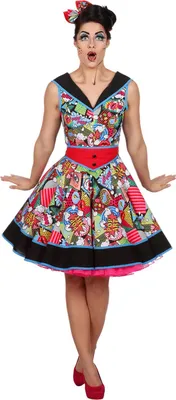 Produktbild von Damen Kleid Kostüm Pop Art - 38 - 56 - 50er Jahre Fasching Damenkleid Gr. 44 - L