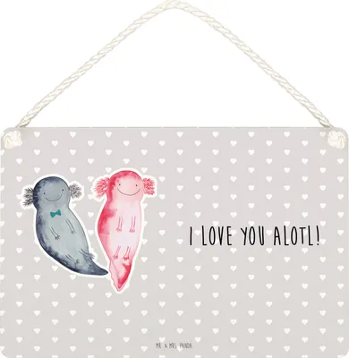 Produktbild von Mr. & Mrs. Panda Schild Axolotl Liebe DIN A5 - Grau Pastell - Geschenk, kleine aufmerksamkeit, Hochzeitstag, Valentinstag, Freund, Türschild, für Partner, holzbild