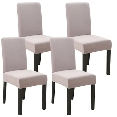 Produktbild von Stuhlhussen 4er set Verdickter Samt Stretch Hussen Für Stühl Weichem Esszimmer Stuhlbezug Hochzeit Home Party Stuhlüberzug Esszimmer-Sitzbezug Grau