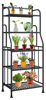 Zdjęcie produktu dla 5-poziomowy regał na rośliny - Metal - Odporny na rdzę - Regulowane nóżki - Stabilna konstrukcja (55 x 28 x 133 cm)