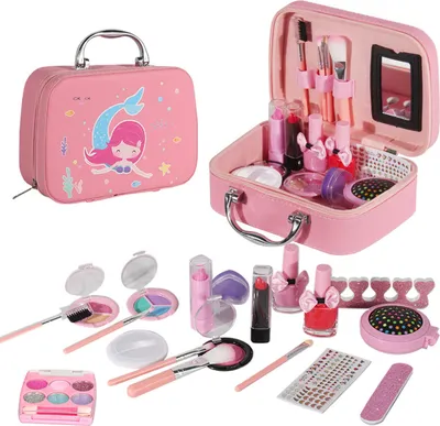 Image de Kit de maquillage pour fille, kit de jeu de 20 pièces, sûr & lavable, kit de beauté avec sac de transport, cadeau d'anniversaire & de Noël