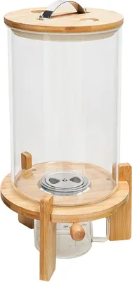 Produktbild von Müslispender - Runder Tischbehälter - 7,5 L Glas Edelstahl Bambus - Luftdichter Vorratsbehälter für Trockenfutter - Für Müsli Reis Nüsse Kaffee Süßigkeiten Tierfutter - Transparent
