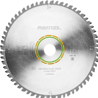 Produktbild von FESTOOL Universal-Sägeblatt  260x2,5x30 mm Z60 WZ neg.