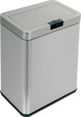 A studio shot of a stainless steel sensor trash can.