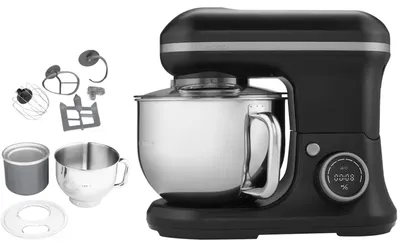Zdjęcie produktu dla Robot kuchenny MEDION (misa ze stali nierdzewnej o pojemności 5 litrów, moc 1200 W, misa do przygotowywania lodów, mieszanie, ugniatanie, mieszanie, wyświetlacz cyfrowy, maszyna do ugniatania, maszyna do ciasta, MD18420) Titanium