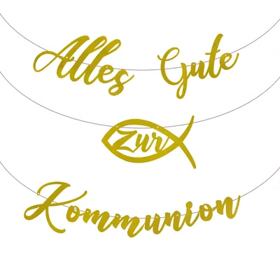 Produktbild von Oblique Unique Girlande Alles Gute zur Kommunion mit Fisch Hängedeko für Kommunion von Jungen und Mädchen - gold