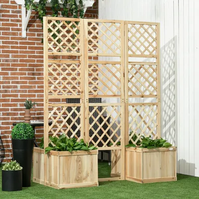 Produktbild von SUGIFT Spalier Paravent, Garten Sichtschutz klappbar mit 4 Blumenkästen, Massivholz Tannenholz, Naturfarbe | 16,75 kg | 134 x 63 x 165 cm