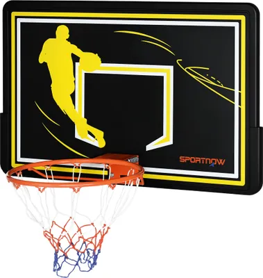Produktbild von SPORTNOW Wand-Basketballkorb, Outdoor-Basketballkorb, bruchsicheres Backboard, reißfestes Netz, Stahlrahmen, inklusive Montagematerial, für den Innen- und Außenbereich, Schwarz