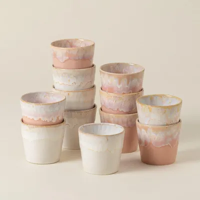 Image de Service de tasses à café Costa Nova Grespresso Lungo – 12 pièces – Blanc et rose pâle – Pour 12 personnes – Tasses à café en grès – Fabriqué au Portugal