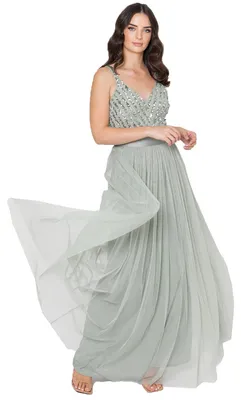 Produktbild von Maya Deluxe Damen Maya Sleeveless Stripe Embellished Maxi Dress Prom Kleid, Gree