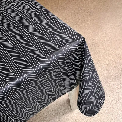 Produktbild von Wachstuchtischdecke 140x160 cm - Anthrazit Fischgrätmuster - Wachstischdecke mit wasserabweisender und lebensmittelecht PVC-Beschichtung - Outdoor-Tischdecken für Garten, Küche - Tischdecke wetterfest