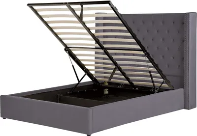 Obrázek produktu pro BELIANI Postel s úložným prostorem šedá 140 x 200 cm sametové čalounění vysoké čelo ložnice