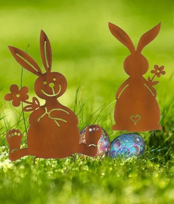 Produktbild von Gartenstecker Hase 2er Set Osterhase Roststecker rostiger Deko-Hase