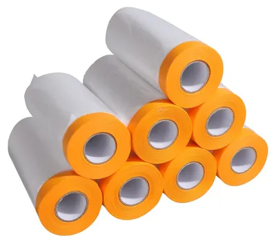 Obrázek produktu pro 8 rolí průhledné ochranné fólie s lepicí páskou, rozměry 110 cm x 20 m, odolné vůči UV záření, určené k ochraně