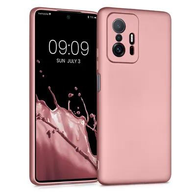 Produktbild von kwmobile Case kompatibel mit Xiaomi 11T / 11T Pro Hülle - Schutzhülle aus Silikon metallisch schimmernd - Handyhülle Metallic Rosegold