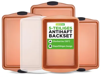 Produktbild von NutriChef 5er Set Antihaft Backbleche - Stapelbar Spülmaschinenfest PFOA-frei