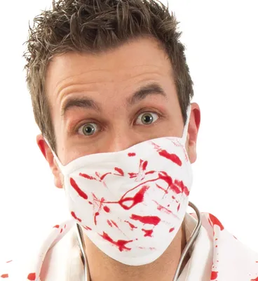 Produktbild von Mund Nasen Maske mit Blut Optik Arzt Doc Halloween Party Weiß Rot Baumwolle