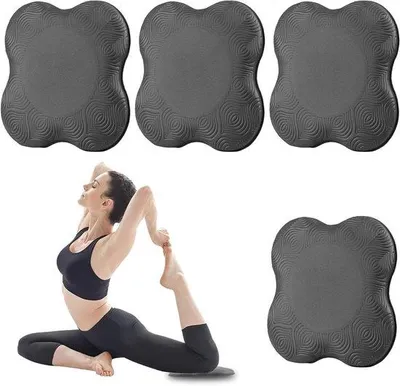 Image de Lot de quatre genouillères antidérapantes - 20 x 20 cm - Résistantes - pour le yoga, le Pilates et le sport (noir)