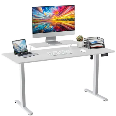 Produktbild von Höhenverstellbarer Schreibtisch 140 x 60 cm, Elektrischer Schreibtische Höhenverstellbar, Gaming Tisch mit Monitorständer, Stehpult Verstellbarer