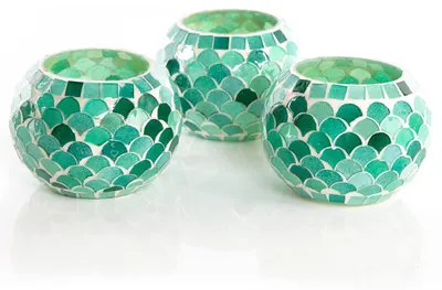Imagen del producto de Juego de 3 portavelas para velas pequeñas con diseño de mosaico