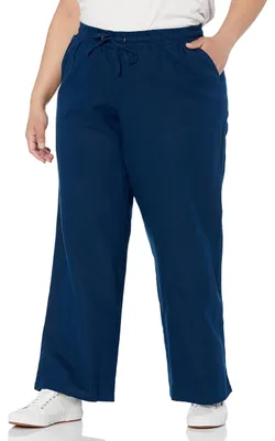 Obrázok produktu pre Amazon Essentials Dámske nohavice zo zmesi ľanu, sťahovacia šnúrka, voľný strih, široké nohavice (k dispozícii vo veľkých veľkostiach), tmavomodrá, XL