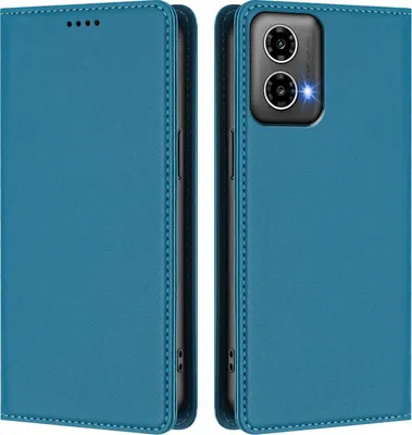 Produktbild von Handyhülle für Motorola Moto G34 / Moto G45, Kunstleder Klapphülle Stoßfeste Magnetische Hülle mit Ständer Blau