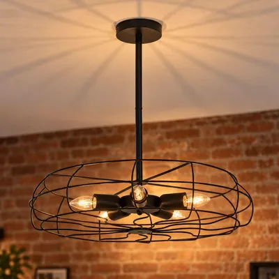 Obrázek produktu pro Stropní lampa kovová retro černá 5x E27 jídelní stůl obývací pokoj stropní světlo