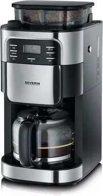 Obrázek produktu pro Kávovar s mlýnkem SEVERIN 4810, 1000 W, 1,4 l, černý a nerezový, integrovaný mlýnek, LCD časovač
