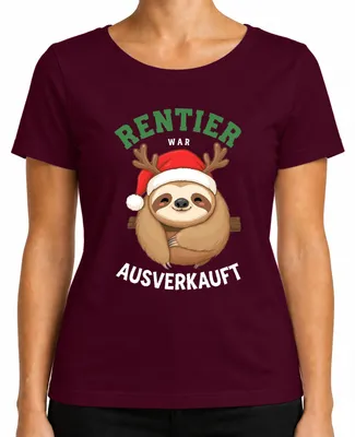 Produktbild von Rentier war t Faultier Weihnachten Lustig Geschenk Sloth Damen T-Shirt, Burgundy, L