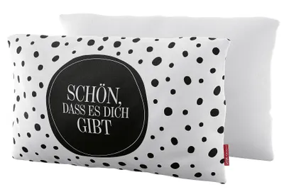 Produktbild von La Vida Kuschelkissen Schön, dass es dich gibt Punkte weiß schwarz 25x40cm