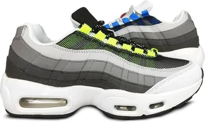 Two Nike Air Max 95 sneakers are shown from a side-diagonal view against a white background.