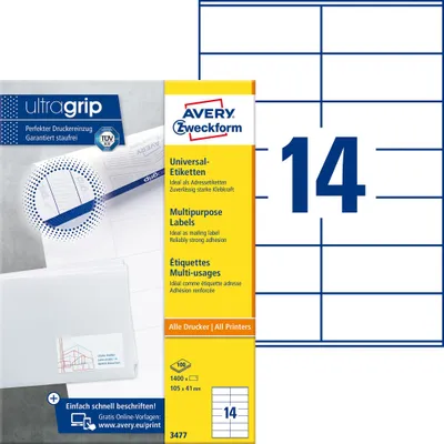 Immagine prodotto di Avery - Etiketten - weiß - A4 (210 x 297 mm) - 100 Stck. 14) (3477)