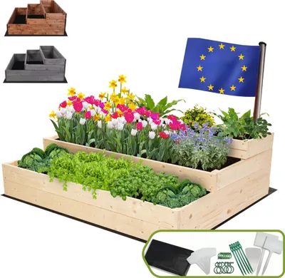 Produktbild von MODO24 Hochbeet Holz, Pflanzkasten, Massivholz, Kiefer, Kräuterbeet, Blumenkasten, Garten, Terrasse, 36x117x93 cm, Natur, ZP07