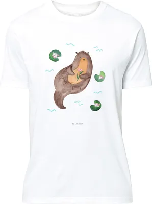 Produktbild von Mr. & Mrs. Panda S T-Shirt Otter Seerose - Weiß - Geschenk, Tshirt, Seeotter, Wasser, mit Spruch, oberteil, Lustiges, glücklich, Fluss