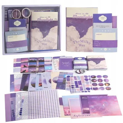 Produktbild von DIY Scrapbooking Notizbuch Set A6 mit Stickern Lila