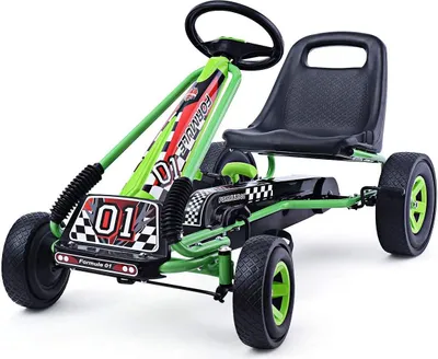 Produktbild von GOPLUS Gokart mit Gummireifen, Bremse & Verstellbarem Sitz, Kinderfahrzeug mit Vorwärts und Rückwärts, geeignet für Kinder ab 3 Jahren, max.30 kg (Grün)