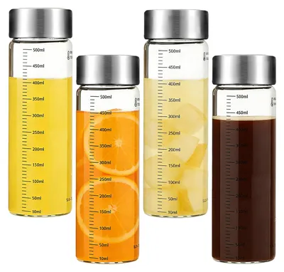4er-Set Glasflaschen 500 ml mit Edelstahldeckel, BPA-frei