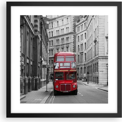 Produktbild von Gerahmtes Poster - Schwarzer Rahmen - Bus england urlaub london - 40x40 cm - Wand Bild - Wanddeko - Wandbilder - Wandposter - Bilderrahmen - Bilder - Kunstdruck - Wandbild - P2BAC40x40-2153