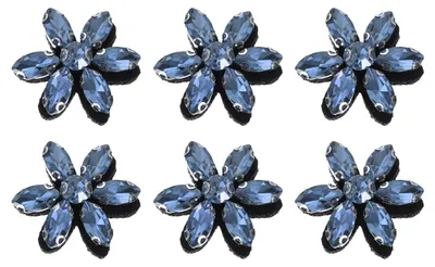 6 Blumenperlen-Patches, Glas, Kristall, Applikationen, blau