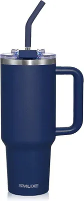 Produktbild von Famanu Isolierte Trinkbecher 1,2L Edelstahl mit Deckel und Strohhalm - Doppelwandige Reisetrinkflasche