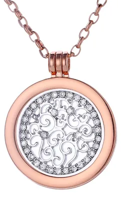 Produktbild von Morella Damen Halskette roségold 70 cm Edelstahl mit Anhänger und Coin 33 mm Zirkonia Ornament silber in Schmuckbeutel
