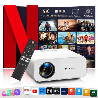 Produktbild von Smart Beamer 4K Mit Netflix , Autofokus & Auto Keystone, WiFi6 Bluetooth5.2 Video Projektor, 28000 Lumen Full HD 1080P Beamer